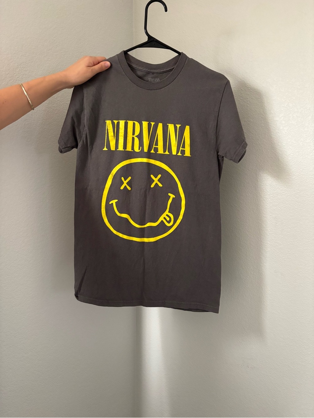 NIRVANA Black Short-Sleeve Tee with Yellow Smiley Logo
